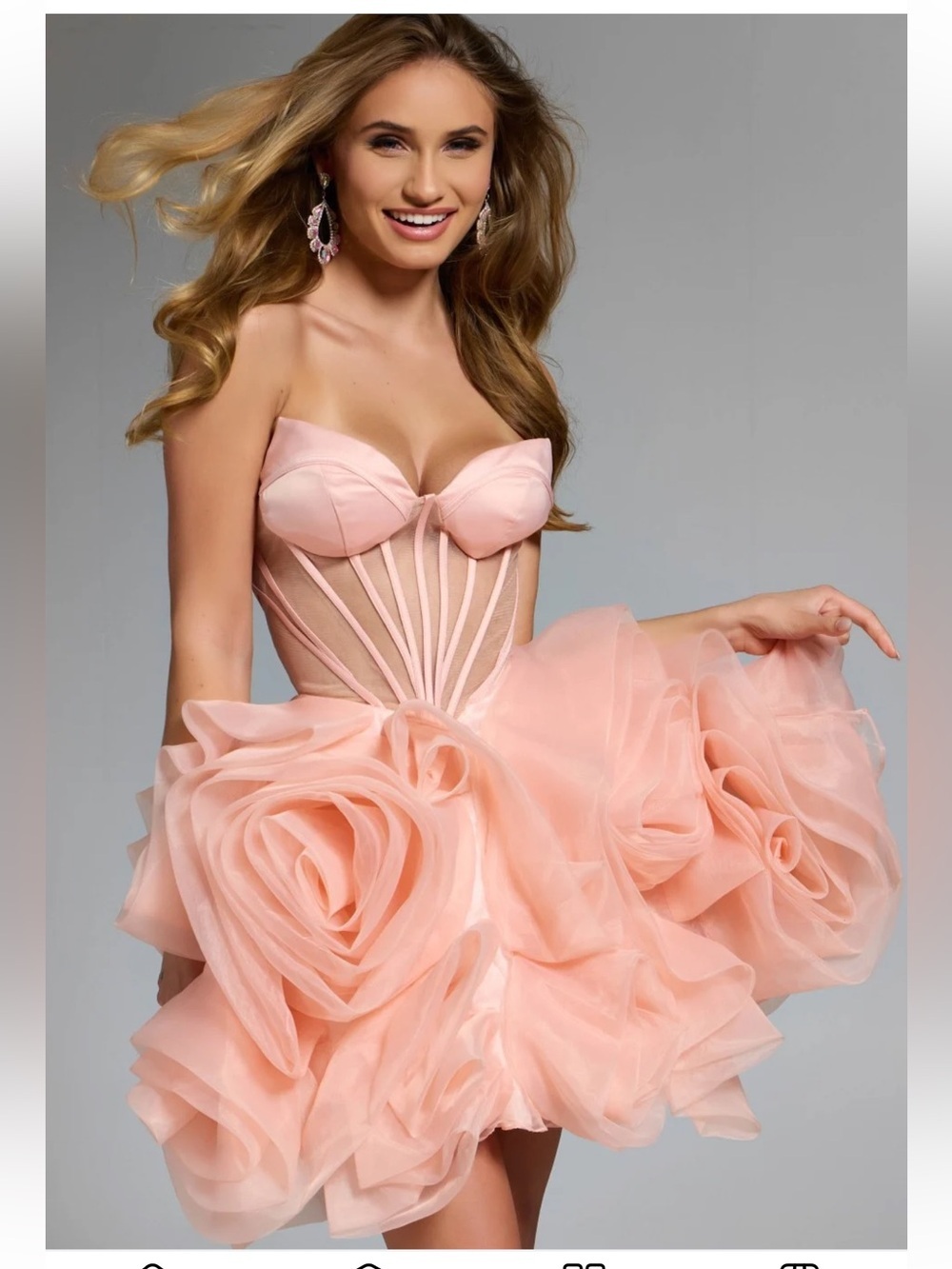 JOVANI Sweetheart Corset Mini Dress with Cascading Floral Accents 40345 NWT